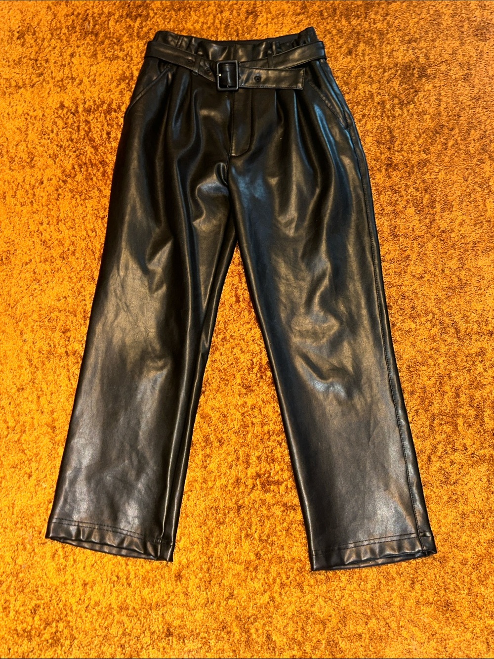 Abercrombie & Fitch Black Faux Leather Paperbag Waist Pants